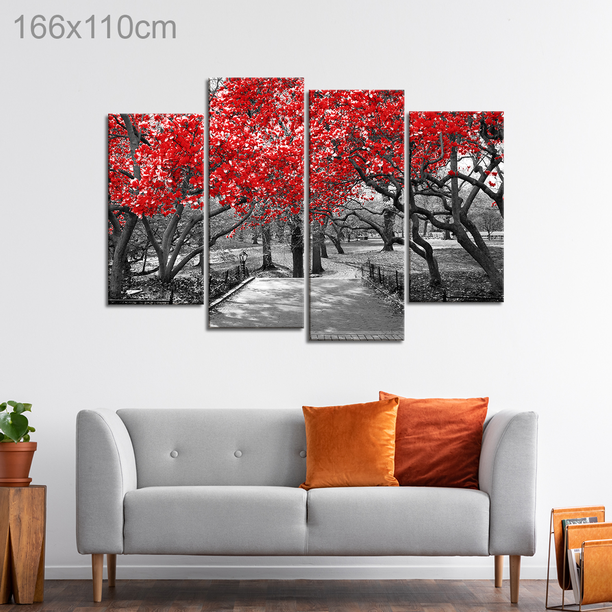 Red Trees in Black and White Photo