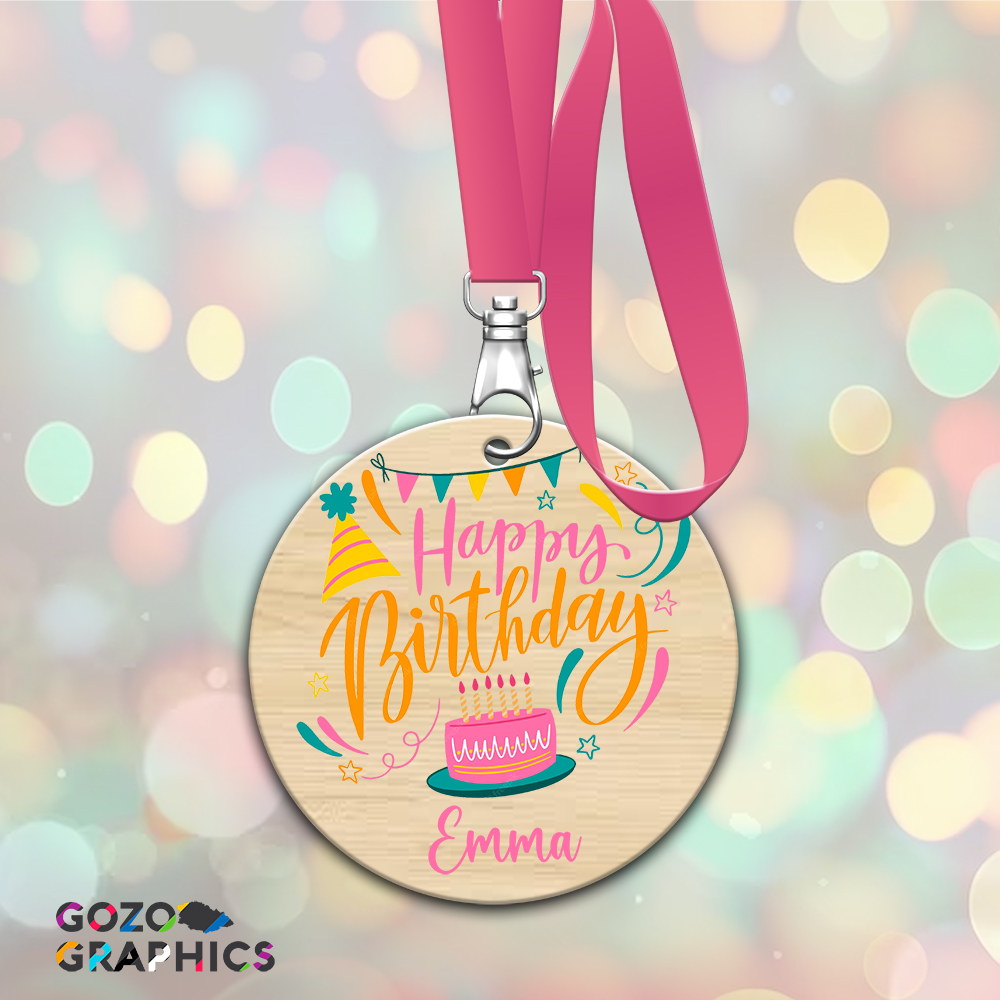 Happy Birthday Pink- Wood medal