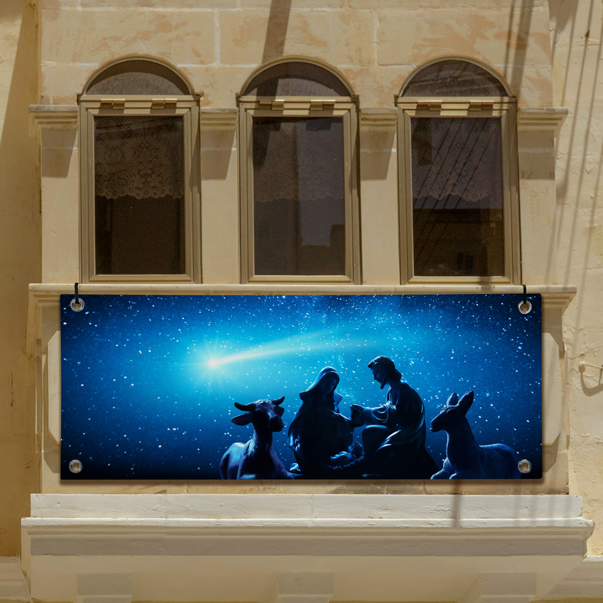 Nativity Scene - Presepju - Darker | 250 x 90 cm Banner